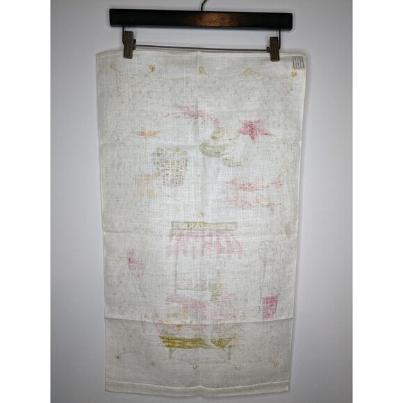 Vintage Polish Linen Tea Towel Screen Print Fish Market Unused Mint - Picture 5 of 6